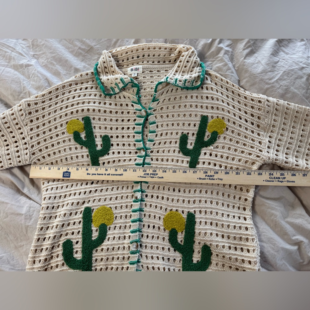 Bibi Edge Stitched Cactus Patch Sweater Crochet S… - image 5